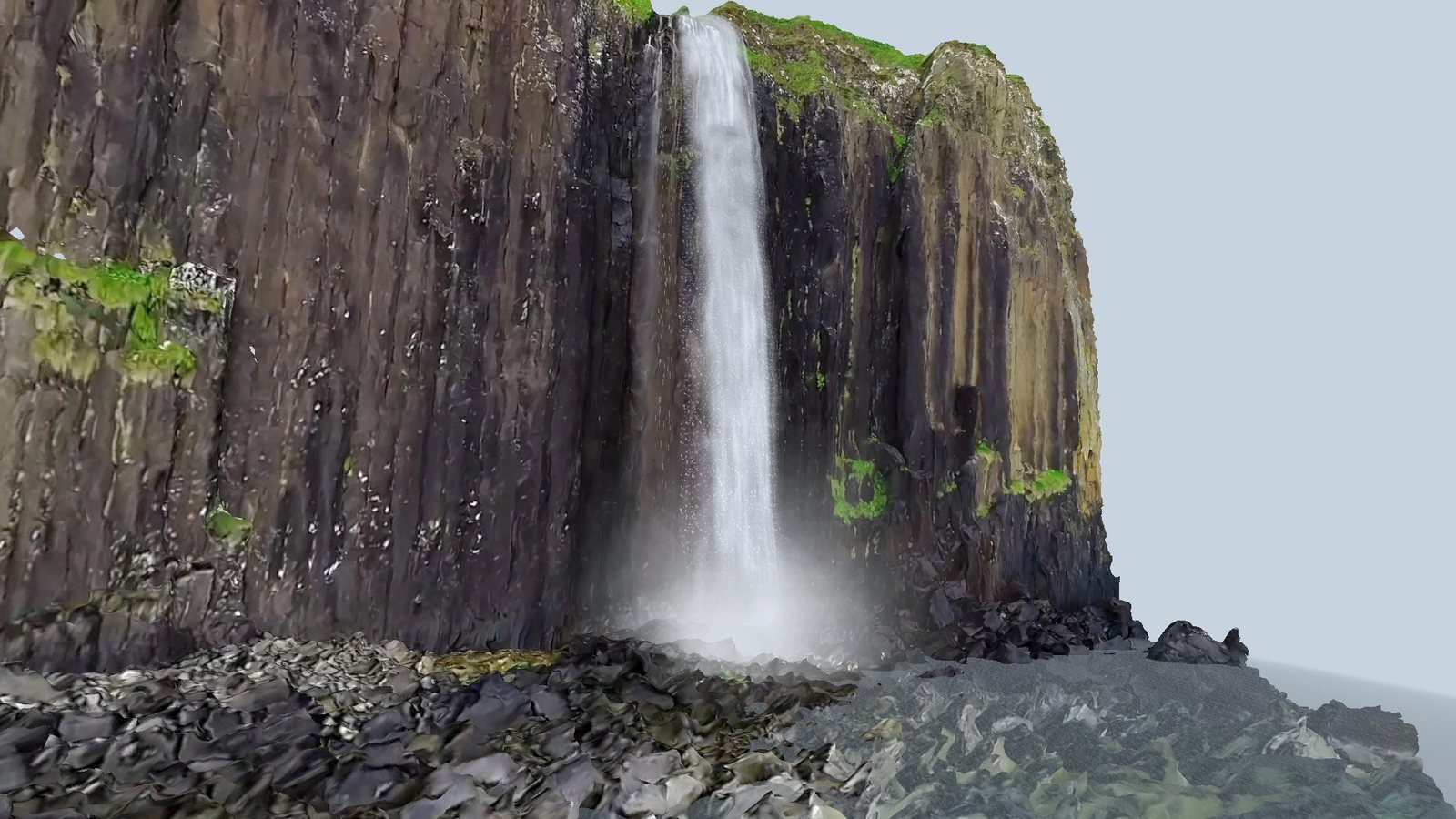 The waterfall seen from three-quarter view